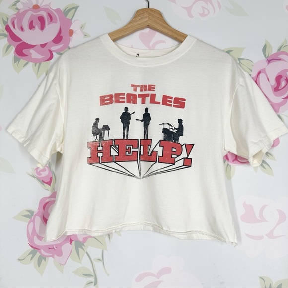 The Beatles Tops - The Beatles Cream Cotton Graphic Crop Tee Shirt